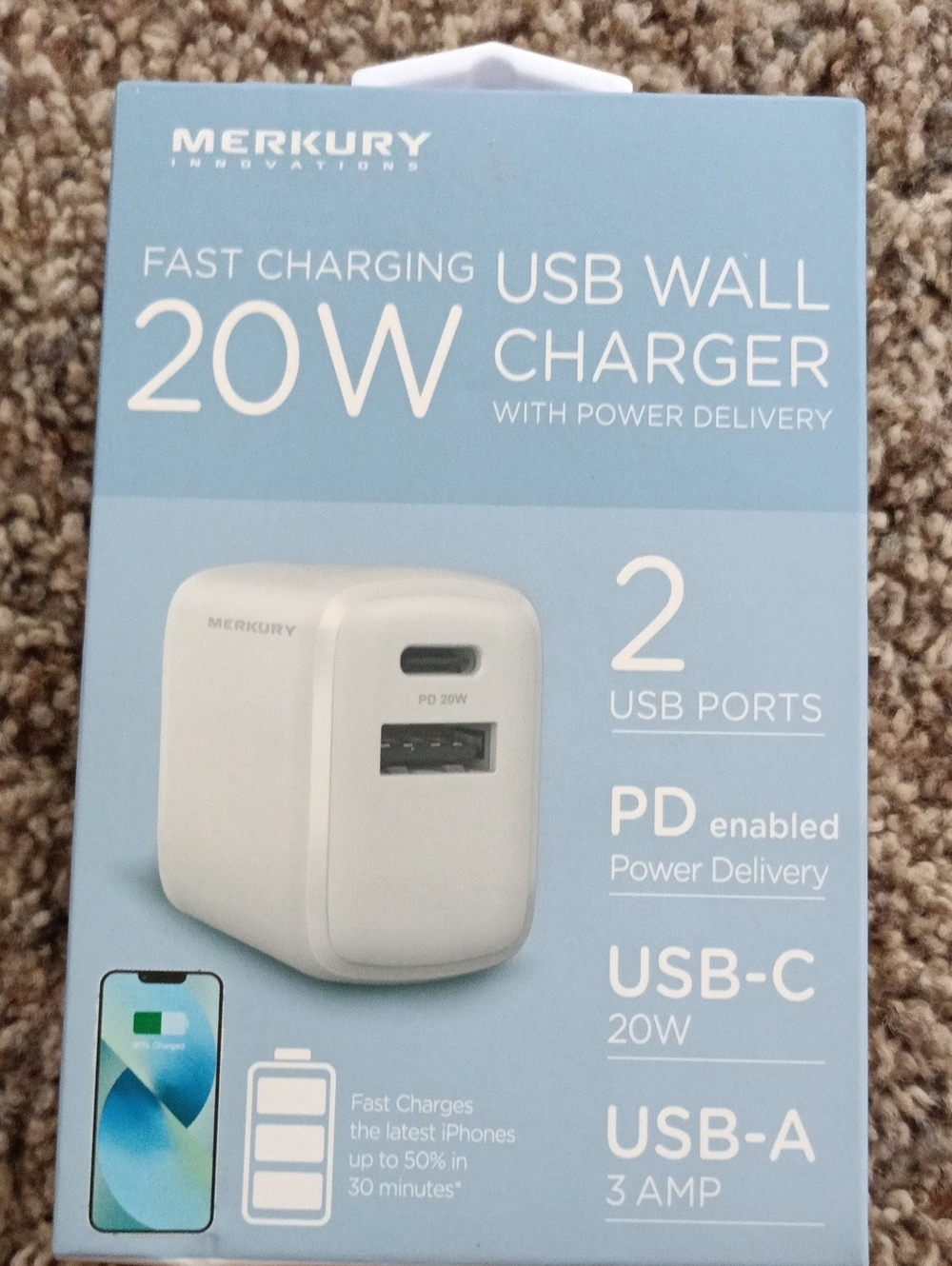 Merkury 20W White USB Wall Charger with USB-C & USB-A